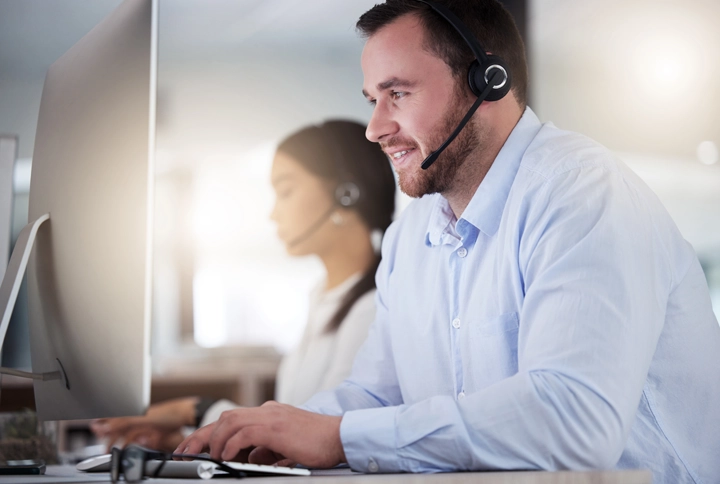 Customer service representative assisting a tax agency constituent